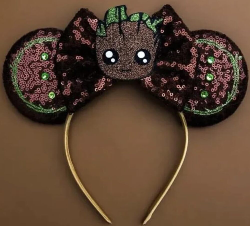 9233 Super Hero Minnie Ears, Adult Mouse Ears, Green Sequin Bow, One size